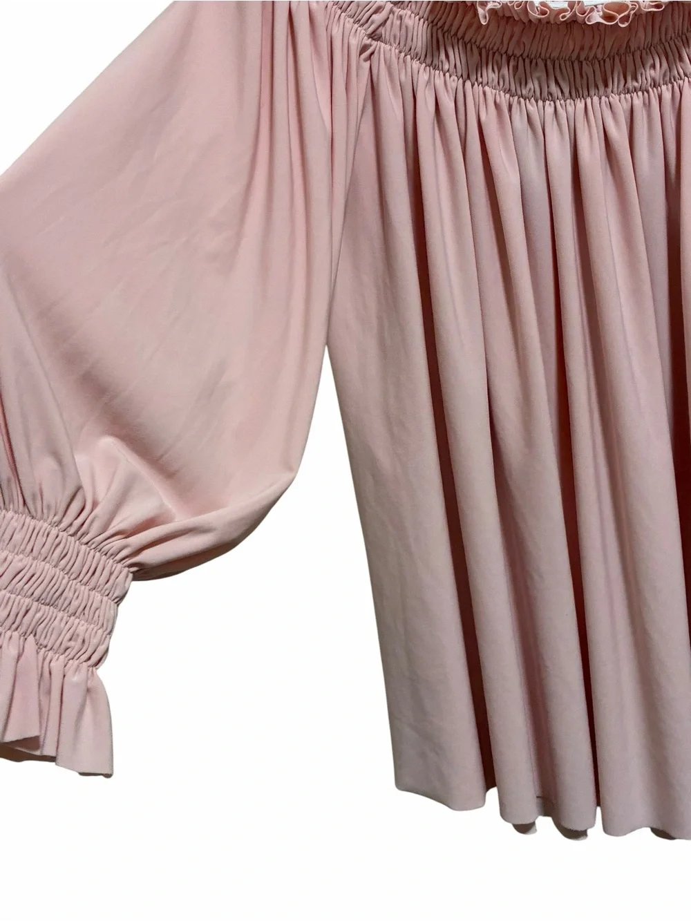 Norma Kamali‎ Shirt XS Smocked Neck Arm Hem Wide Sleeve Solid Flowy Blush Pink